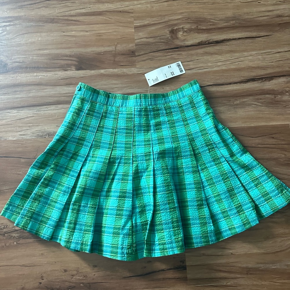 Urban outfitters green and blue plaid pleated mini skirt size Small